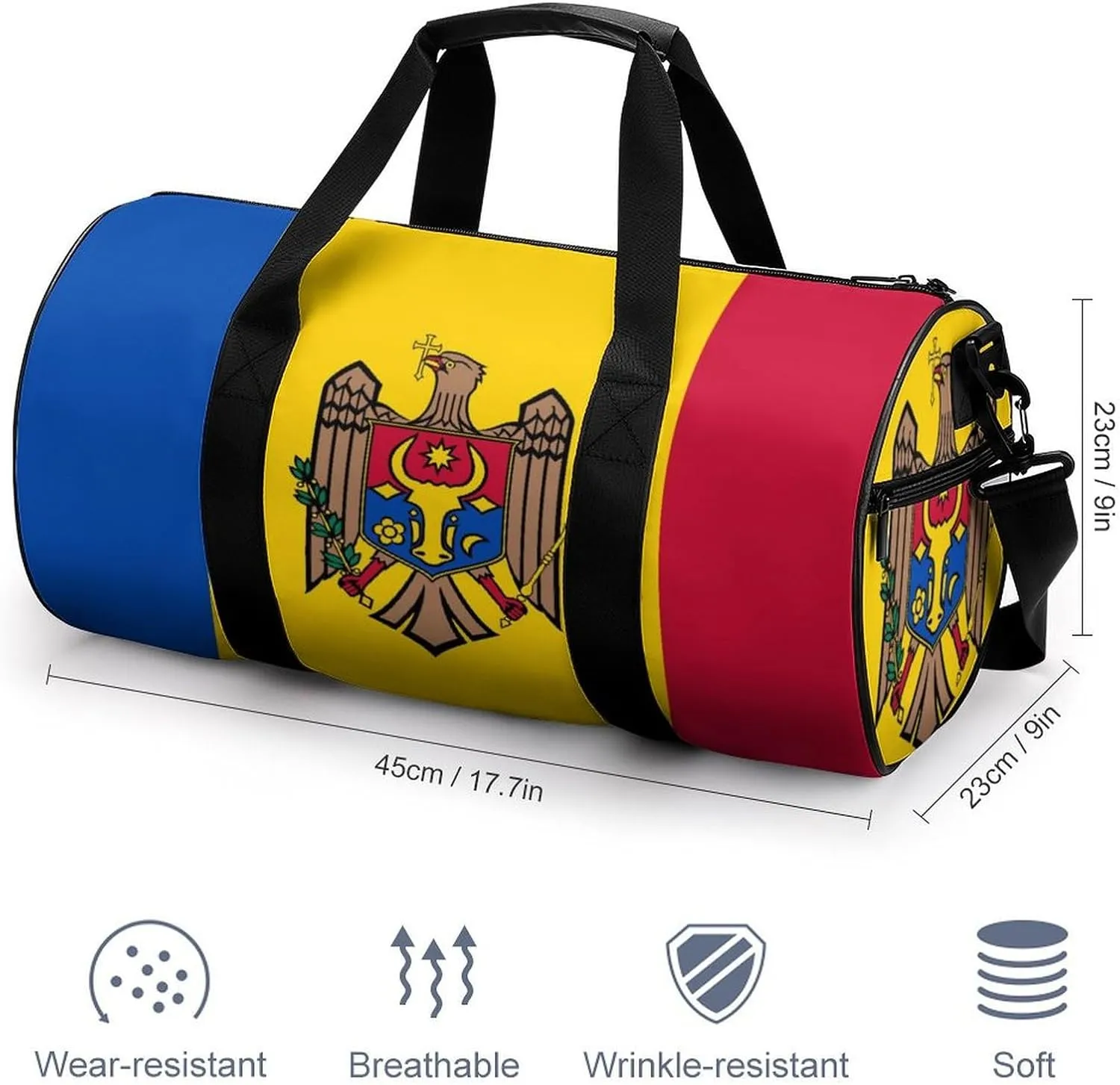 Moldova Flag Sports Duffel Bag for Women Men with Wet Pocket Gym Bag