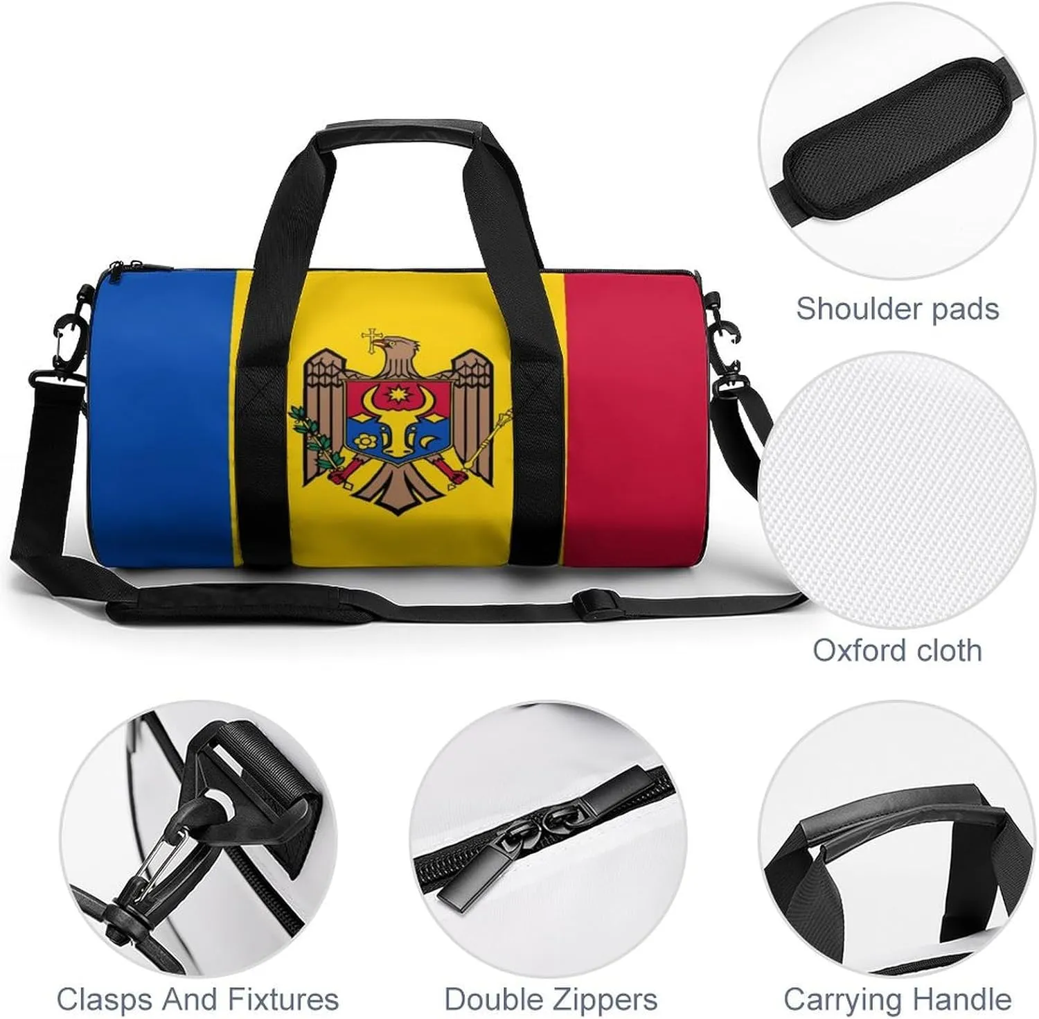 Moldova Flag Sports Duffel Bag for Women Men with Wet Pocket Gym Bag