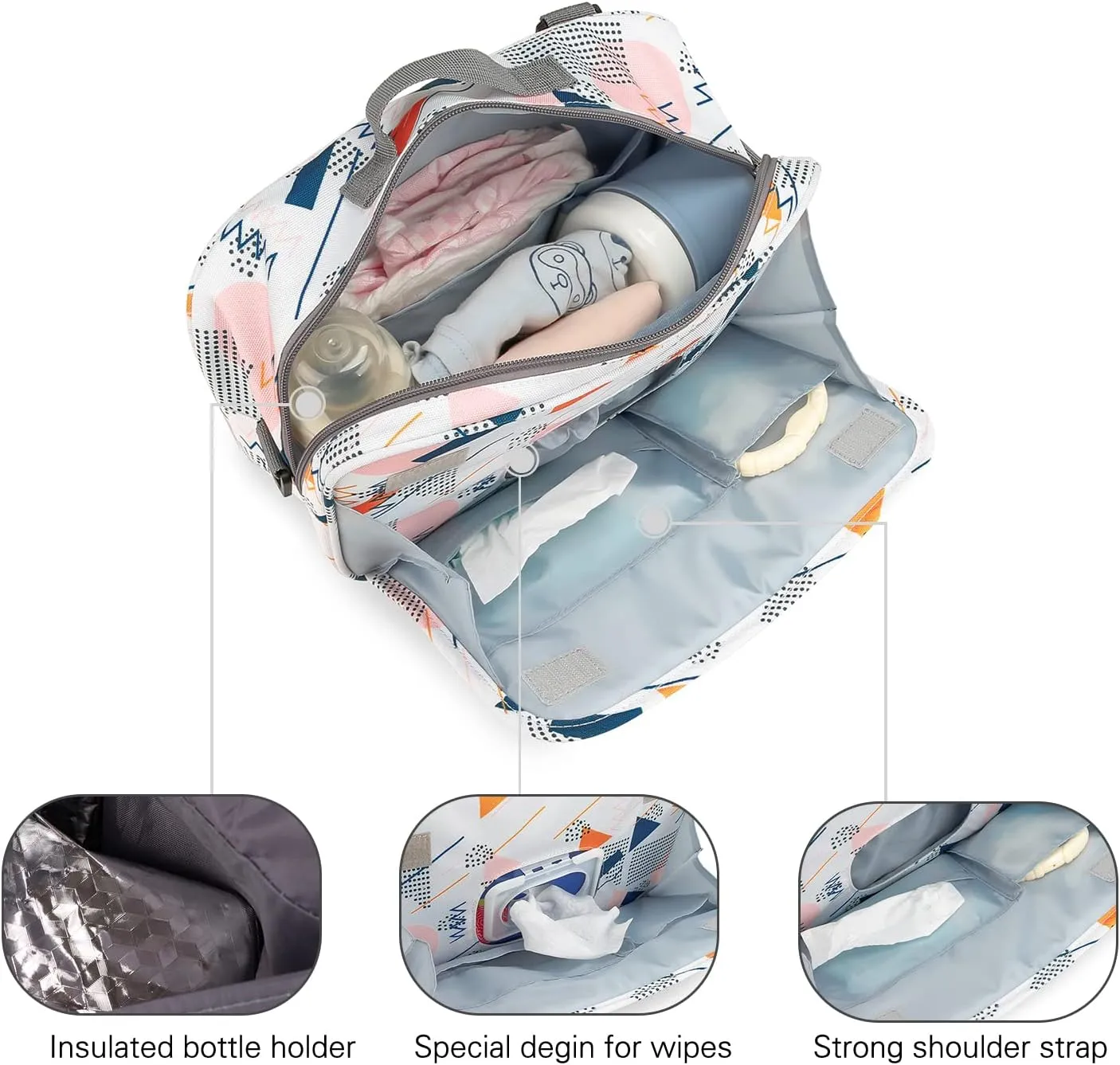 MOMIGO Baby Diaper Caddy Bag - Diaper Caddy Tote Baby Stroller Bag Nursery Storage Bin for Diapers, Wipes & Toys Mini Diaper Bag for Outdoor (Wave point)