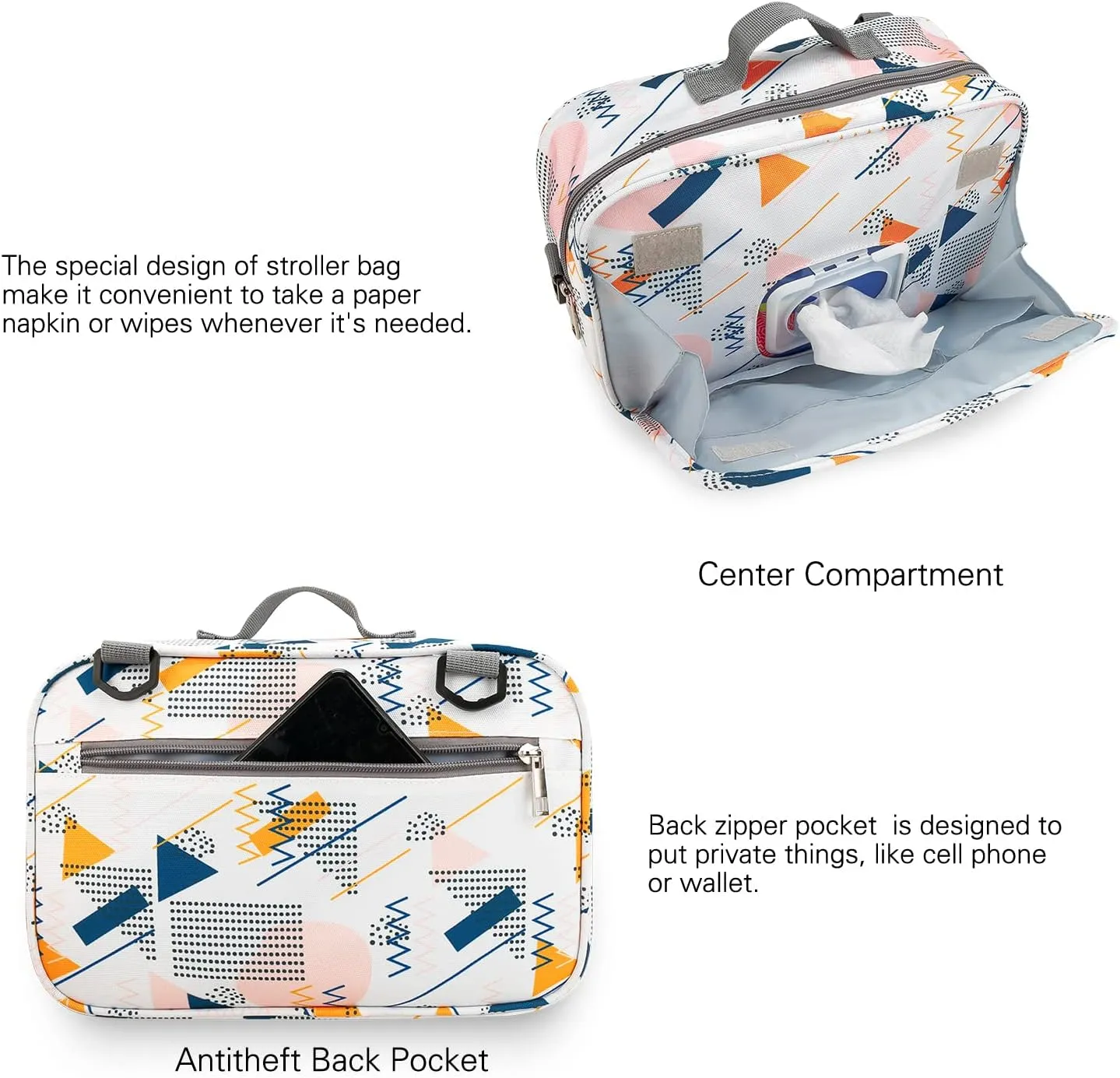 MOMIGO Baby Diaper Caddy Bag - Diaper Caddy Tote Baby Stroller Bag Nursery Storage Bin for Diapers, Wipes & Toys Mini Diaper Bag for Outdoor (Wave point)