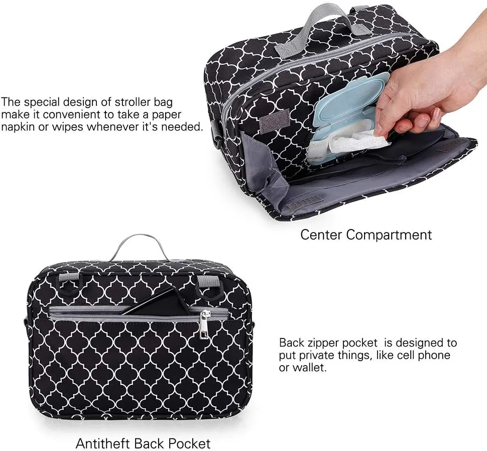 MOMIGO Baby Diaper Caddy Bag - Tote Stroller Nursery Storage Bin, Toys & Wipes Mini Diaper Bag for Outdoor (Black)