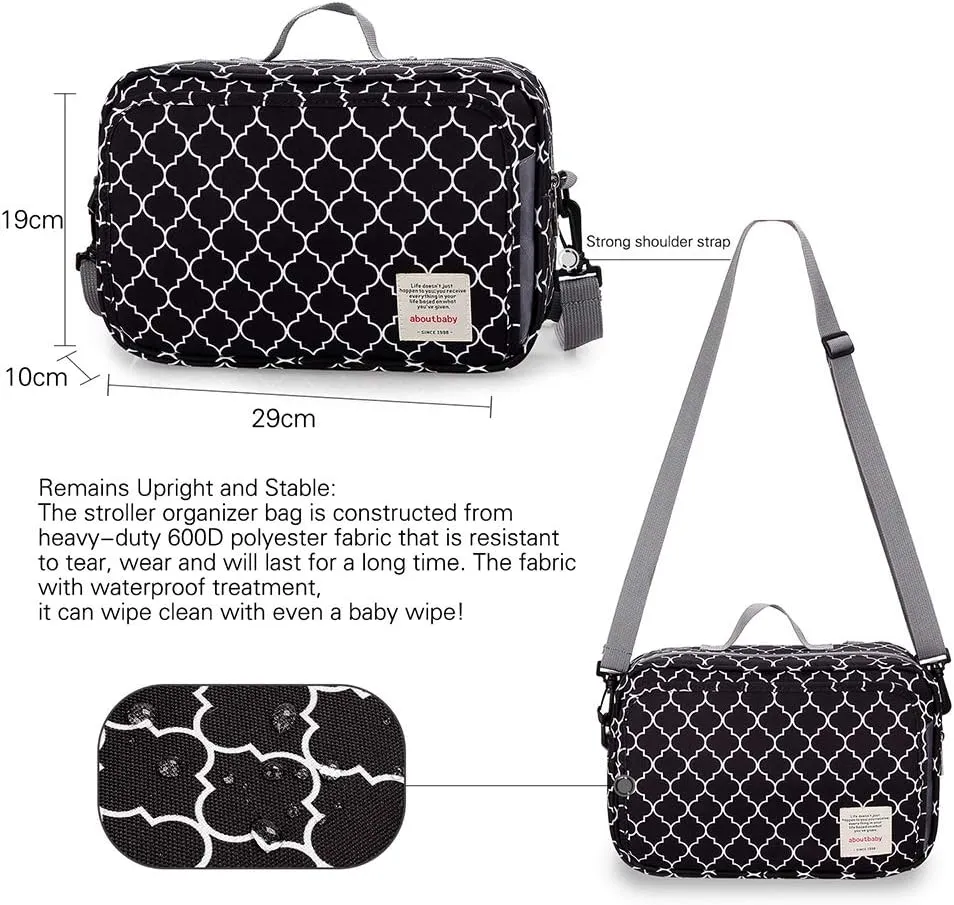 MOMIGO Baby Diaper Caddy Bag - Tote Stroller Nursery Storage Bin, Toys & Wipes Mini Diaper Bag for Outdoor (Black)