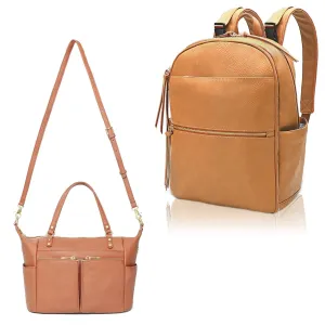 MOMINSIDE Diaper Bag Backpack, Small Diaper Bag Tote, Leather Baby Bag with 6 Insulated Pockets for Mom Dad, Baby Registry Search, Changing Station, Stroller Straps, Large Capacity