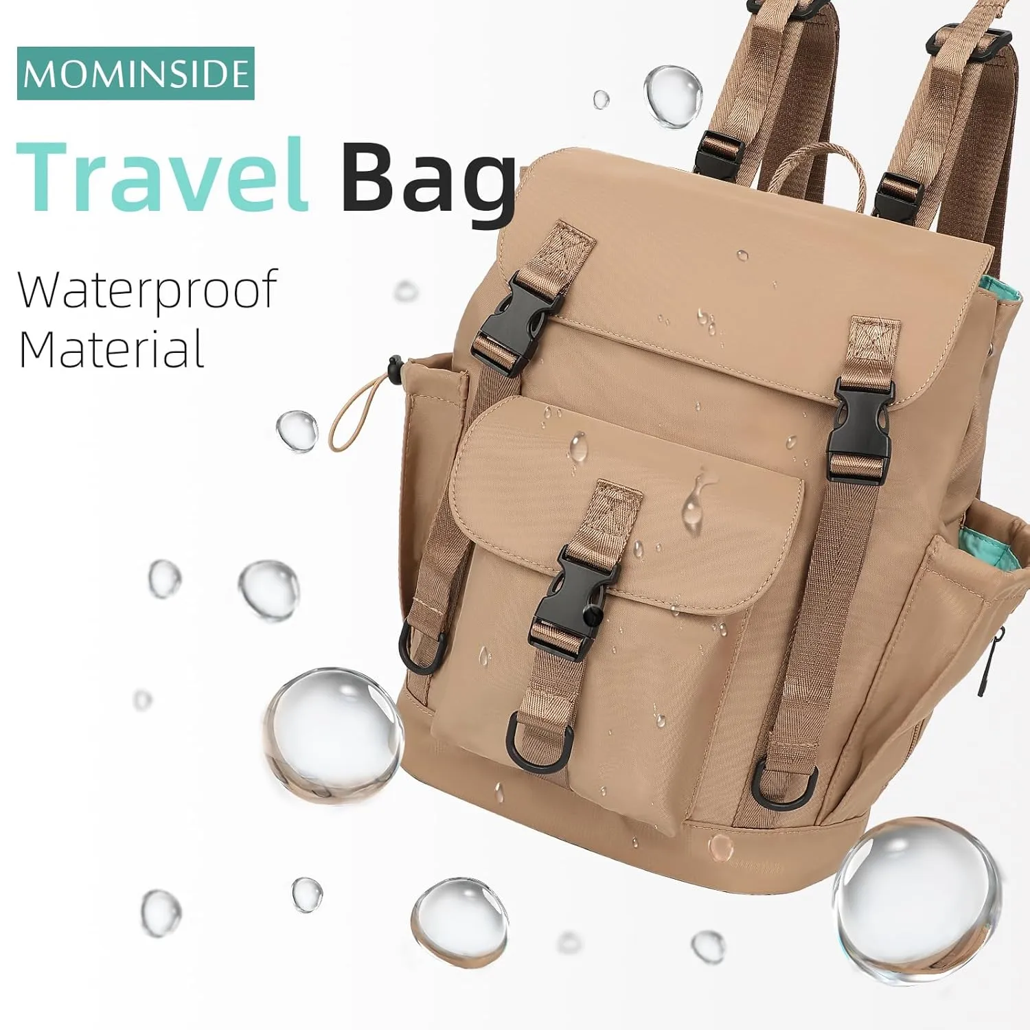 MOMINSIDE Diaper Bag Backpack with Large Wet Pocket, Small Diaper Bag Backpack Mini Baby Bag for Girls Boys, 9 Pockets, Stroller Straps (Kaki)
