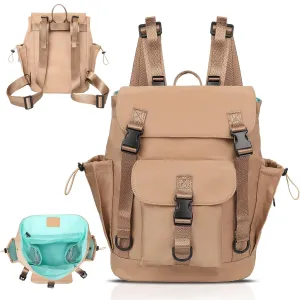 MOMINSIDE Diaper Bag Backpack with Large Wet Pocket, Small Diaper Bag Backpack Mini Baby Bag for Girls Boys, 9 Pockets, Stroller Straps (Kaki)