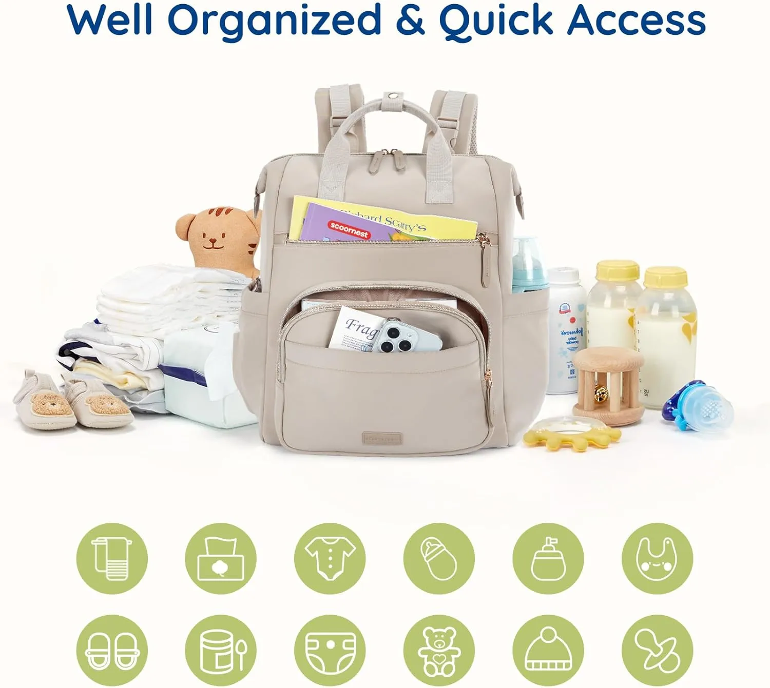 mommore Neoprene Diaper Bag Backpack Small Lightweight Baby Diaper Bags Water Resistant Diaper Backpack for Boys Girls Newborn with Changing Pad, Stroller Straps