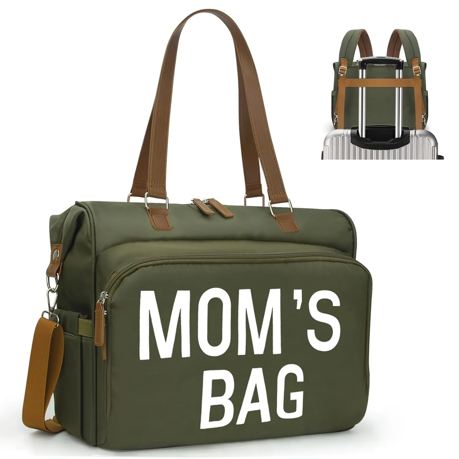 Mom‘s Diaper Bag 4 in 1 Diaper Baby Tote, Hospital Bag for Labor & Delivery, Large Waterproof Baby Travel Weekender with 3 Insulated Pockets,Olive Green