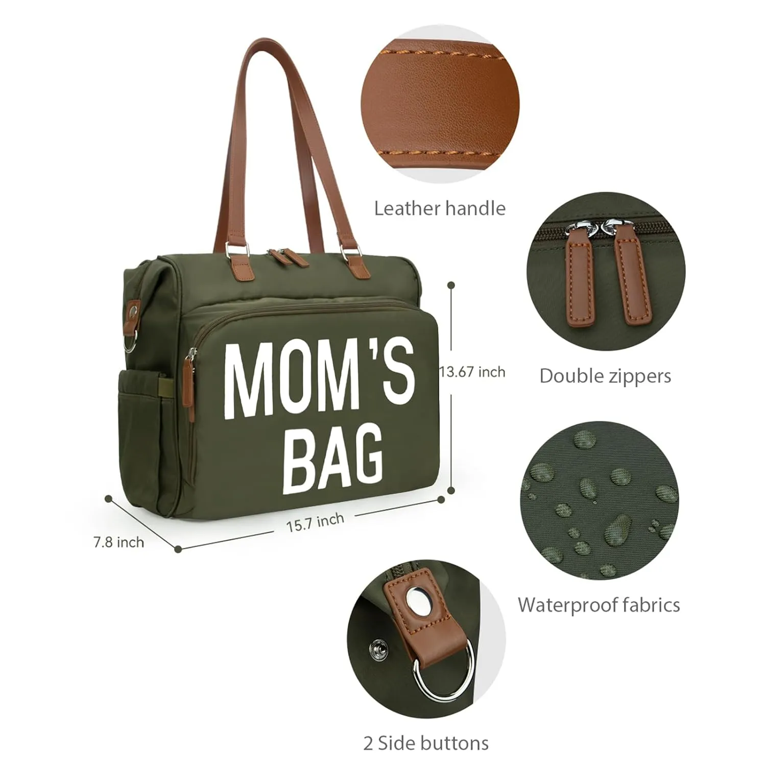 Mom‘s Diaper Bag 4 in 1 Diaper Baby Tote, Hospital Bag for Labor & Delivery, Large Waterproof Baby Travel Weekender with 3 Insulated Pockets,Olive Green