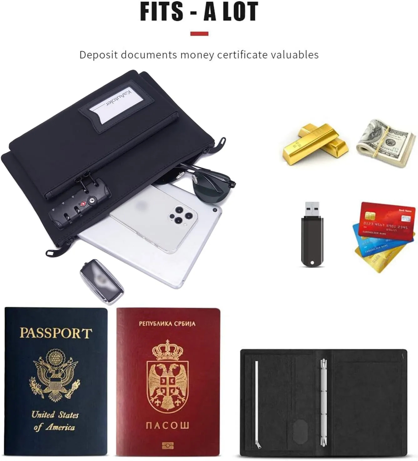 Money Bag Notary Supplies, Valuable Storage Bag,Cash Bag with Lock and Zipper