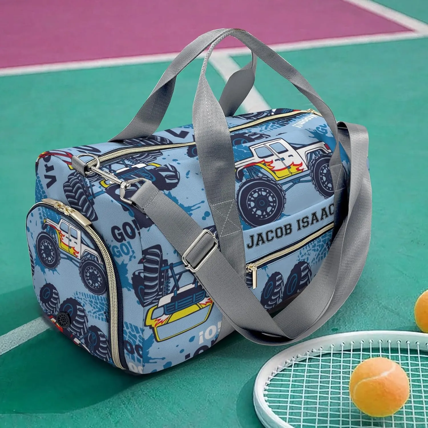 Monster Truck Cars Personalized Duffel Bags Customized Multi-Function Travel Bag Gym Sports Bag Dance Ballet Overnight Carry On Weekend Bag