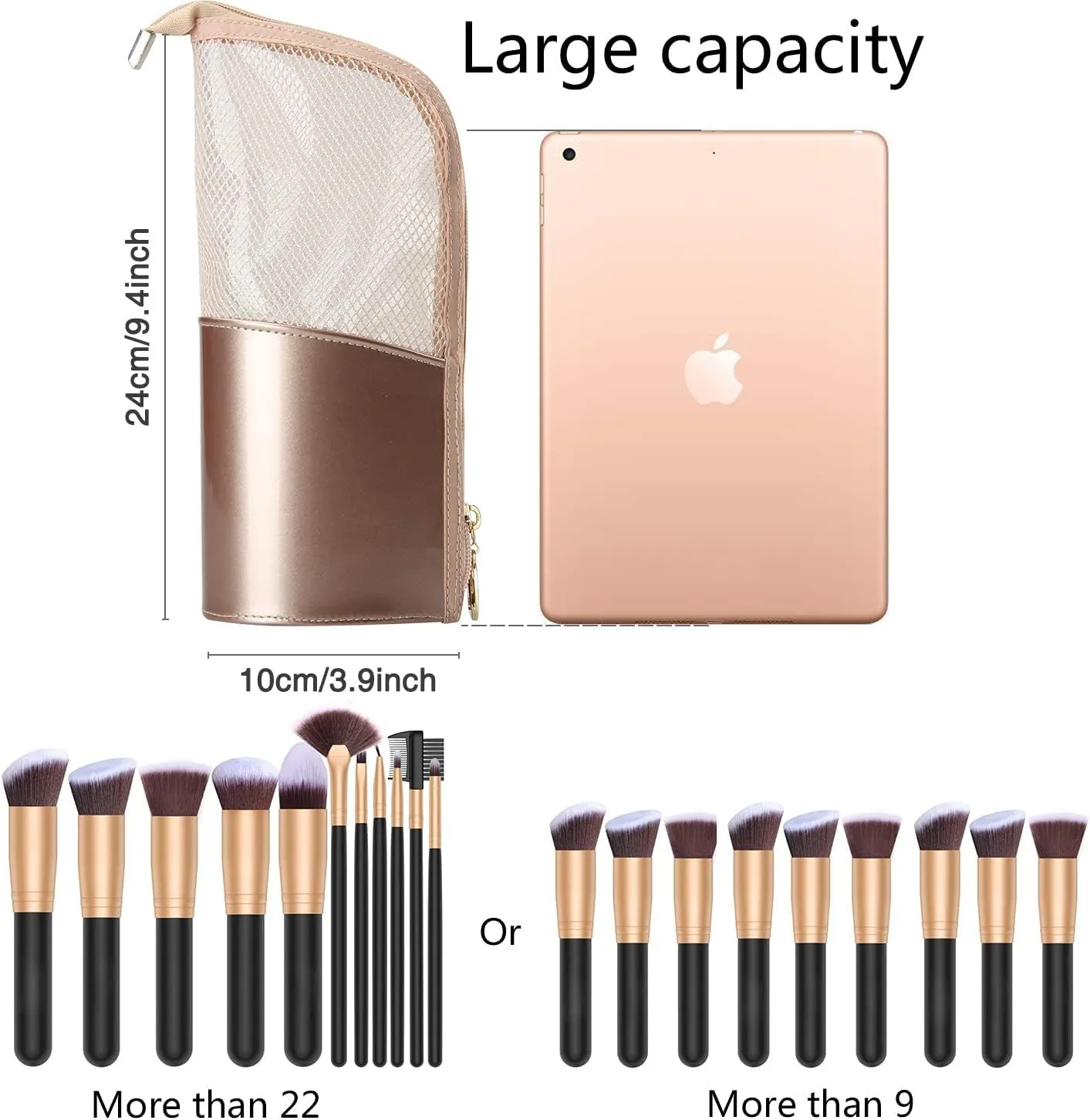 MONSTINA Travel Makeup Brush Bag, Portable Rose Gold Makeup Brush Holder Organizer Bag Waterproof Stand-Up Makeup Brush Pouch,Professional Artist Makeup Brush Case…
