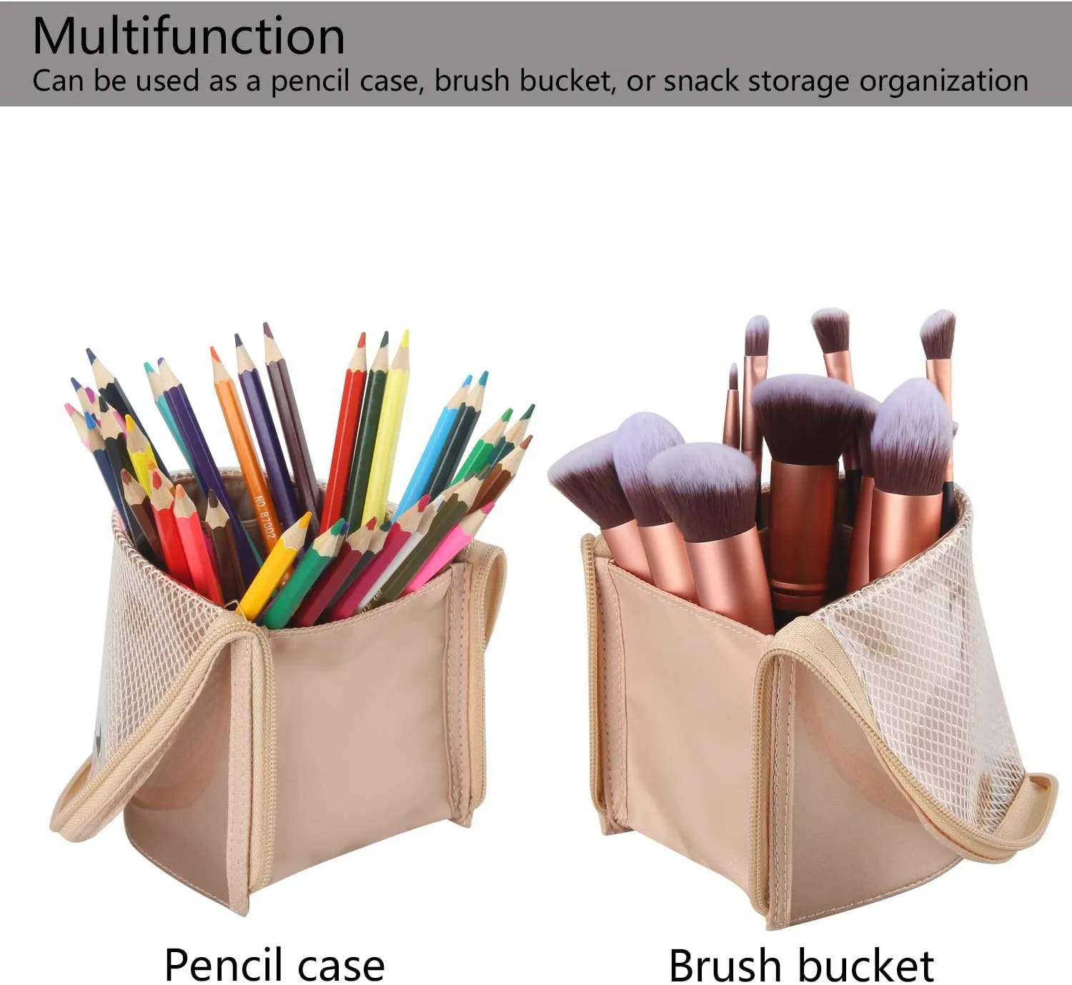 MONSTINA Travel Makeup Brush Bag, Portable Rose Gold Makeup Brush Holder Organizer Bag Waterproof Stand-Up Makeup Brush Pouch,Professional Artist Makeup Brush Case…