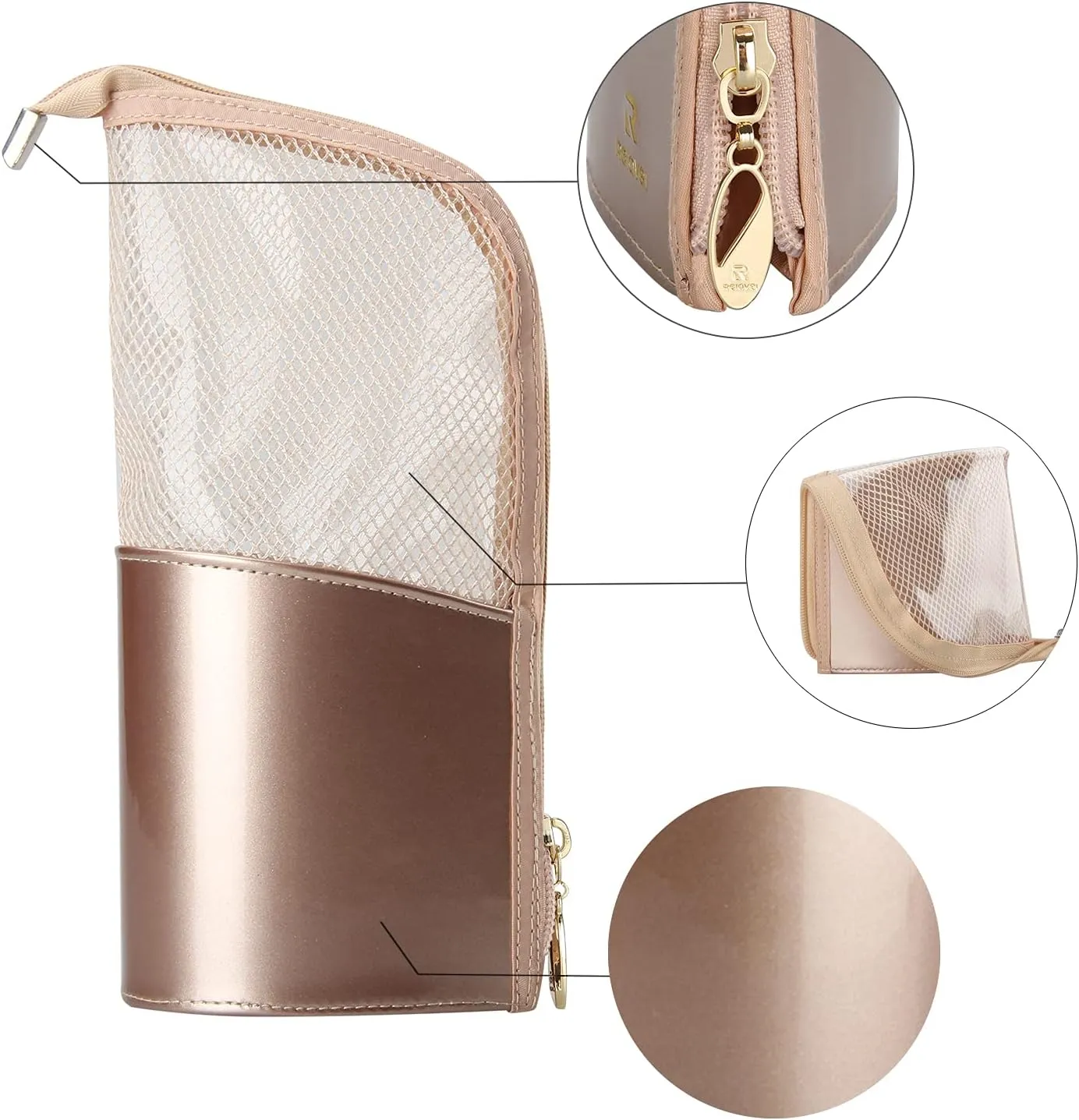 MONSTINA Travel Makeup Brush Bag, Portable Rose Gold Makeup Brush Holder Organizer Bag Waterproof Stand-Up Makeup Brush Pouch,Professional Artist Makeup Brush Case…