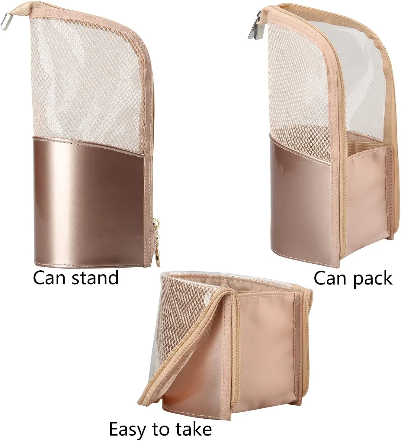 MONSTINA Travel Makeup Brush Bag, Portable Rose Gold Makeup Brush Holder Organizer Bag Waterproof Stand-Up Makeup Brush Pouch,Professional Artist Makeup Brush Case…