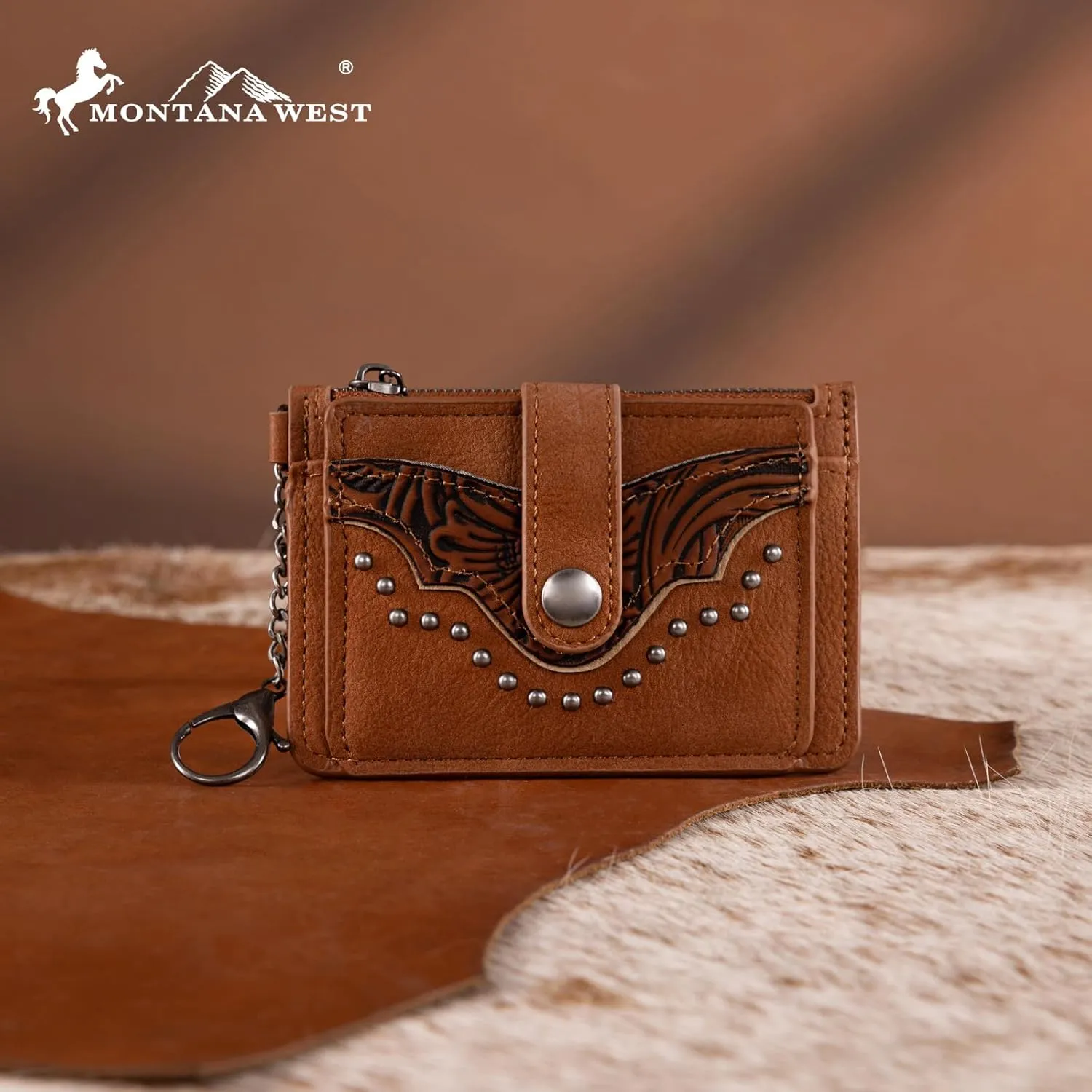 Montana West Credit Card Holder for Women Western Studded Card Wallet with Rfid Linling Bifold Small Keychain Wallet with Zipper Coin Pocket, Minimalist & Compact Easy to Carry