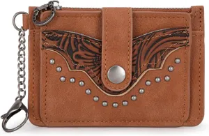 Montana West Credit Card Holder for Women Western Studded Card Wallet with Rfid Linling Bifold Small Keychain Wallet with Zipper Coin Pocket, Minimalist & Compact Easy to Carry