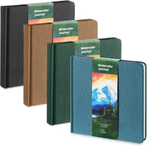Mooliwe 4 Pcs Watercolor Paper Sketchbook Watercolor Travel Journal for Painting 5 x 5 Inch Small 300 Gsm Cotton Cold Press Drawing Book for Painters Mixed Media End of the Year Gift(Dark Green Color)