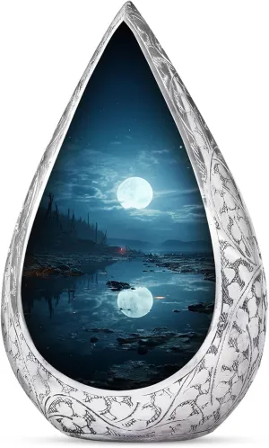 Moon Cremation Urn for Human Ashes Adult Husband & Wife - Small Memorial Ashes for Male & Female - Blue Urns for Funeral - River Burial Drop Urn for Men & Women (3 Inch)