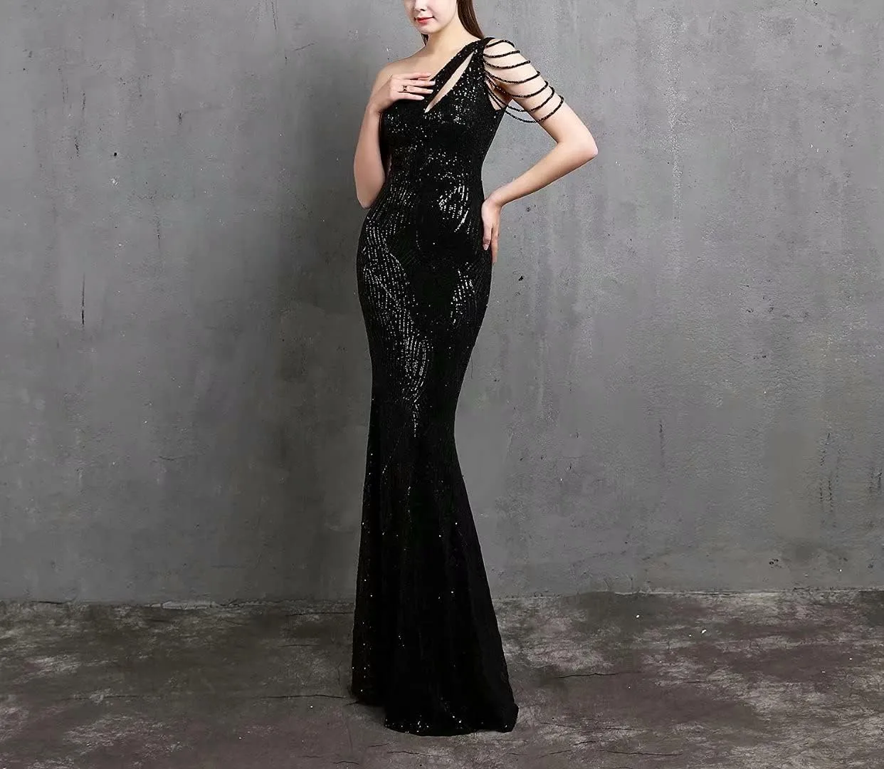 Mordarli 2023 One Shoulder Sequin Prom Dresses with Slit Long Formal Dresses Mermaid Evening Gowns
