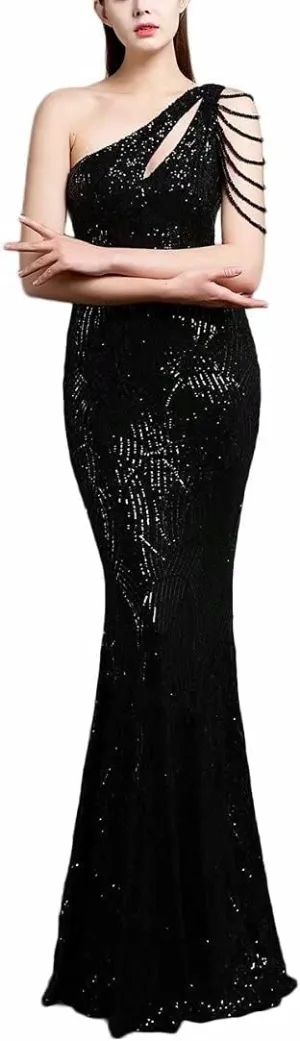 Mordarli 2023 One Shoulder Sequin Prom Dresses with Slit Long Formal Dresses Mermaid Evening Gowns