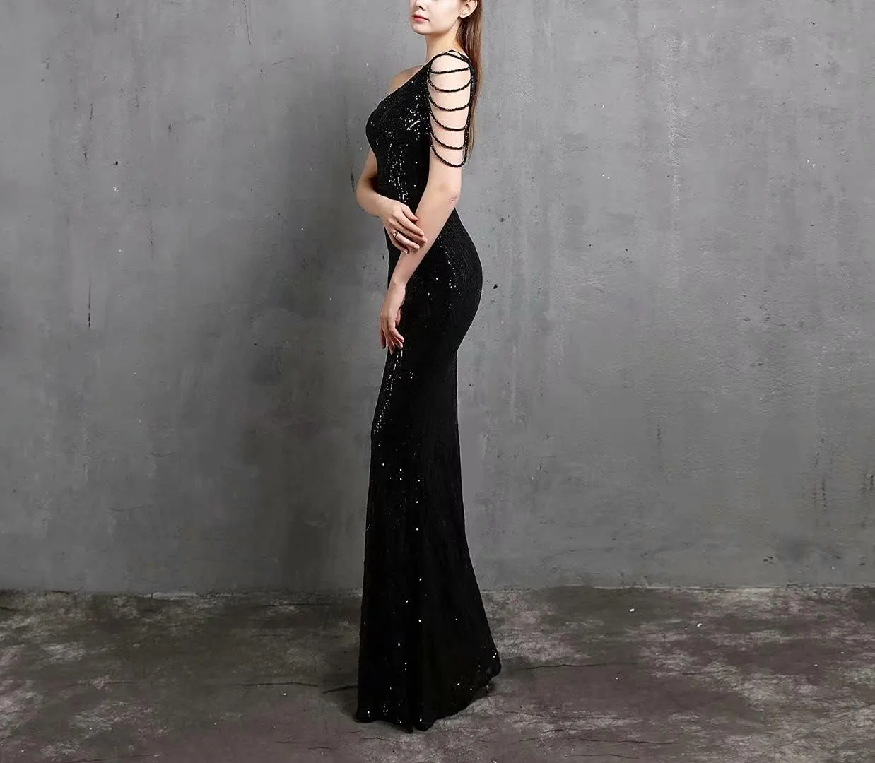 Mordarli 2023 One Shoulder Sequin Prom Dresses with Slit Long Formal Dresses Mermaid Evening Gowns