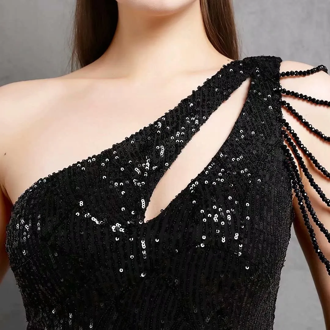 Mordarli 2023 One Shoulder Sequin Prom Dresses with Slit Long Formal Dresses Mermaid Evening Gowns