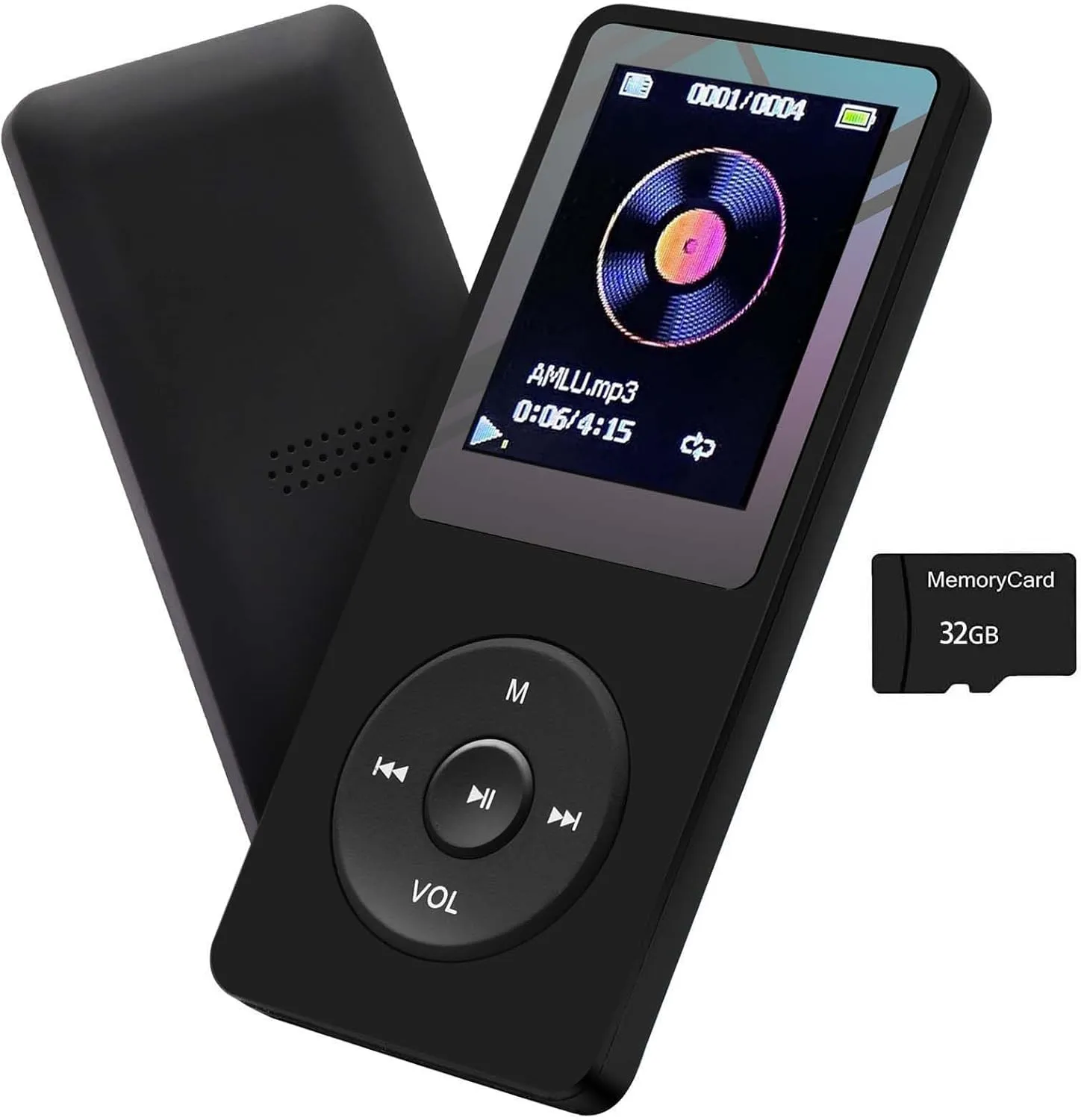 MP3 Player 32GB with Speaker Earphone Portable HiFi Lossless Sound MP3 Mini Music Player Voice Recorder E-Book HD Screen 1.8 inch Black Support up to 128GB