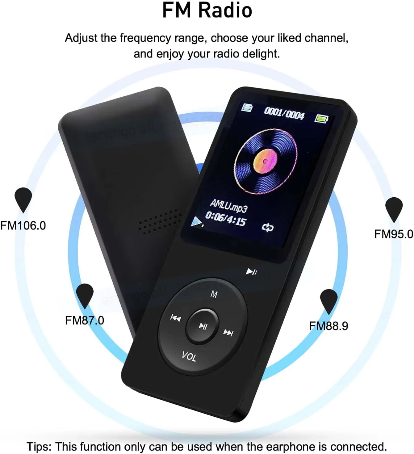 MP3 Player 32GB with Speaker Earphone Portable HiFi Lossless Sound MP3 Mini Music Player Voice Recorder E-Book HD Screen 1.8 inch Black Support up to 128GB