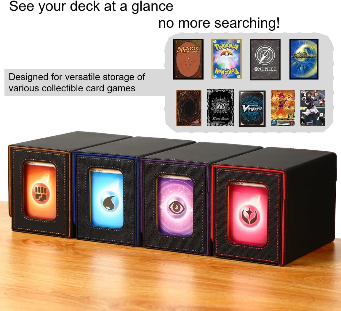 MTG Deck Box for Commander Display with Dice Tray, Double Deck Case Fits 160 Double Sleeved/200 Single Sleeved Trading Cards, TCG Storage Box with 2 Dividers and 1 Magnetic Card Holder (Black＆Blue)