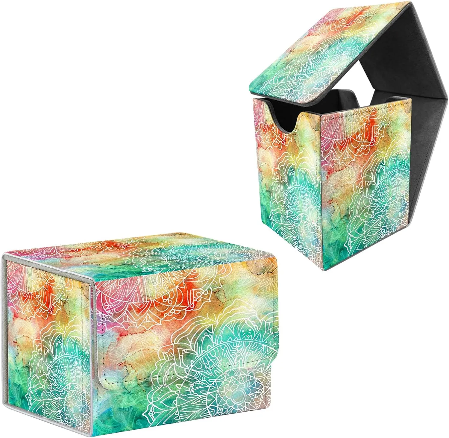 MTG Deck Box Set for Anime Card Sleeves and Mtg Card Sleeves, Watercolor Rainbow Versatile Trading Card Storage Box Solution and Mtg Deck Box Commander, Pretty Pattern for Deck Box