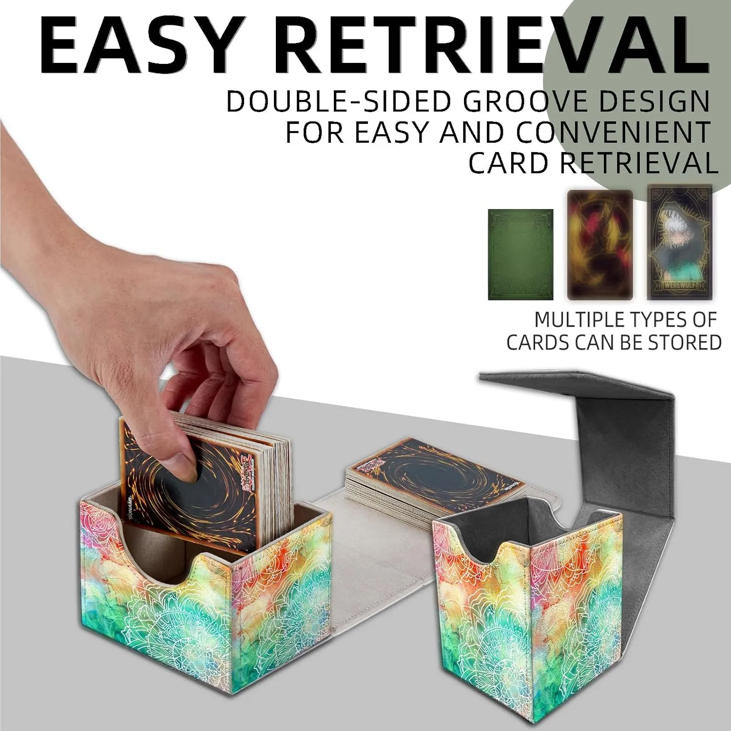 MTG Deck Box Set for Anime Card Sleeves and Mtg Card Sleeves, Watercolor Rainbow Versatile Trading Card Storage Box Solution and Mtg Deck Box Commander, Pretty Pattern for Deck Box