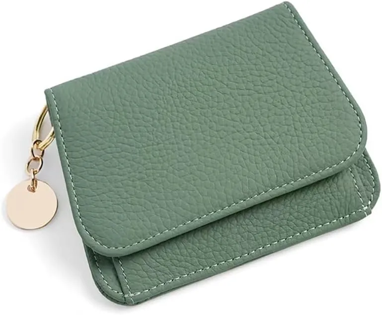 Mudono Small Wallet for Women RFID Blocking Genuine Leather Card Case Slim Tri-Fold Wallet with Zipper Pocket and Keychain
