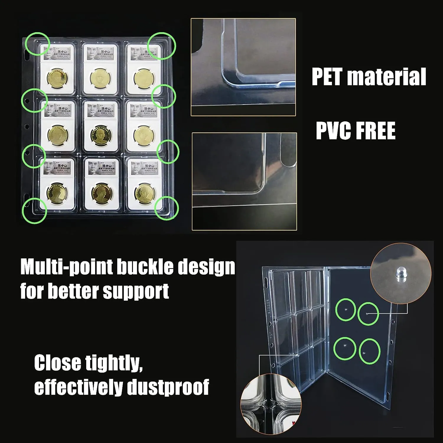 MUDOR 10 Pack Coin Slab Sleeves, 9 Pocket Encap Coin Storage Sheet for PCGS NGC Certified Holder, PVC Free,Suitable for Collection Tokens, Medallions, Badges