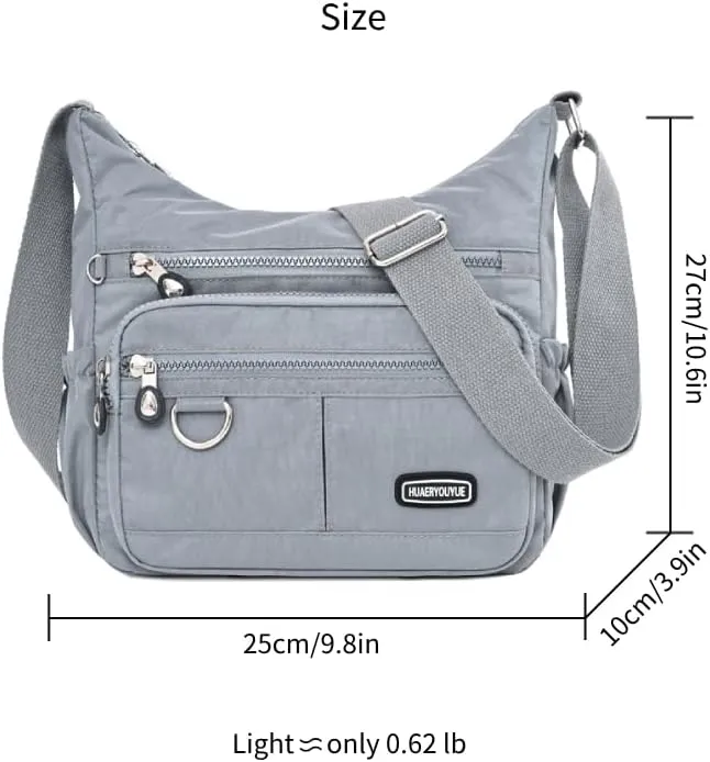 Mulit-Pockets Nylon Crossbody Bag for Women Waterproof Shoulder Bag Travel Purses and Handbag