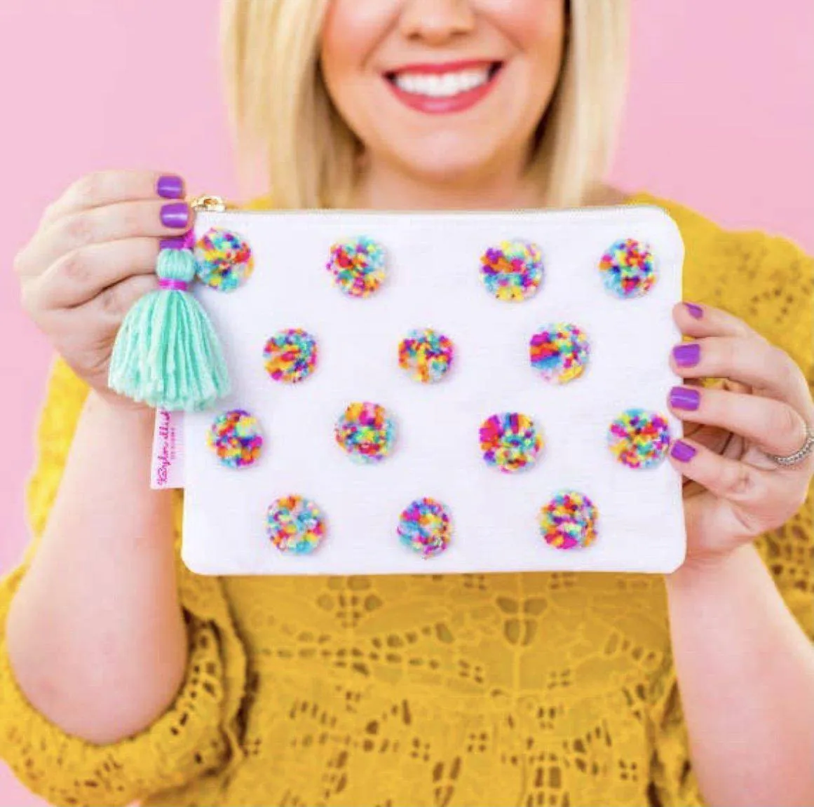 Multi-Colored Pom Pom Pouch