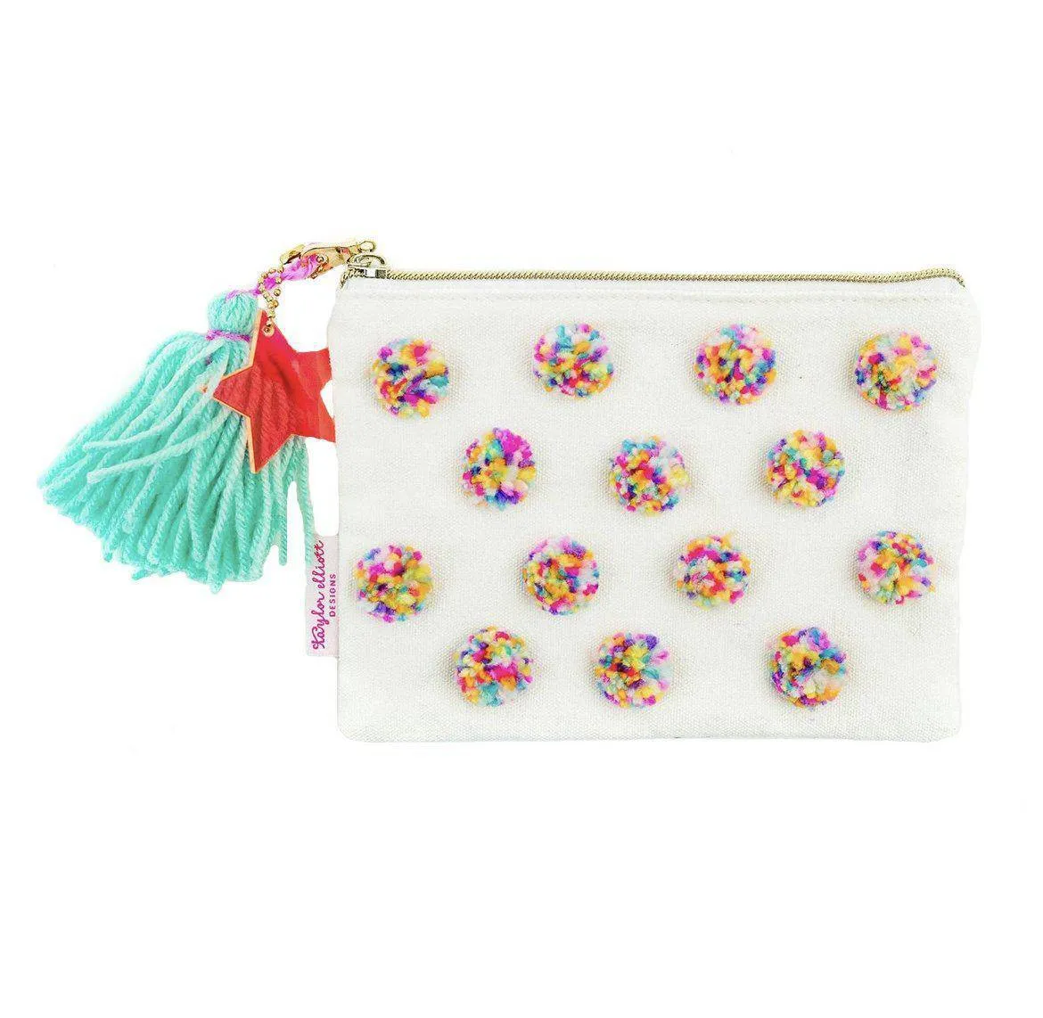 Multi-Colored Pom Pom Pouch