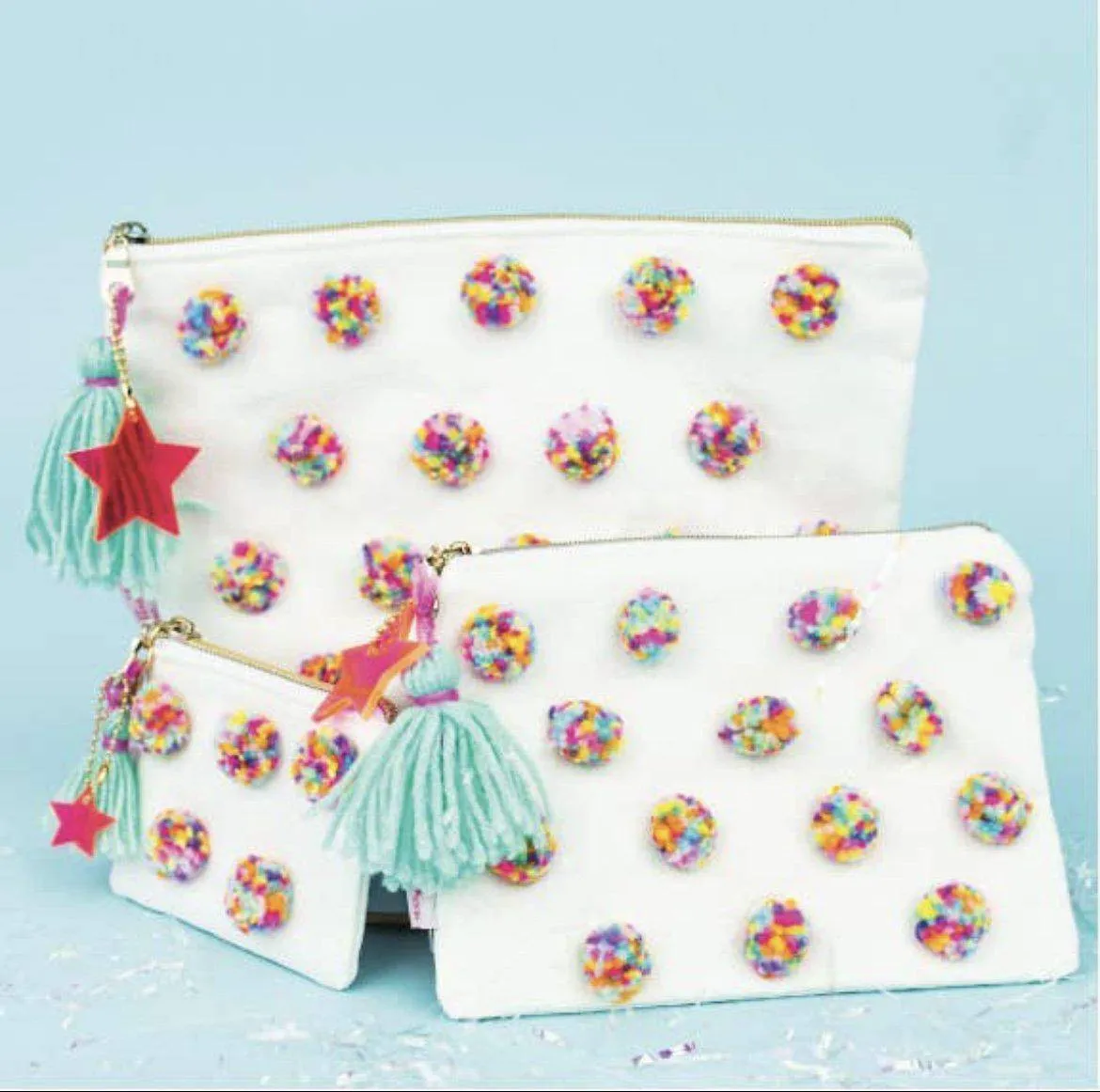 Multi-Colored Pom Pom Pouch