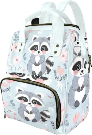 Multifunction Diaper Changing Backpacks with Insulated Pockets,Large Capacity Raccoon Pink Pollen Heart Laptop Backpack Travel Backpack Diaper Bag for Moms and Dads,Waterproof