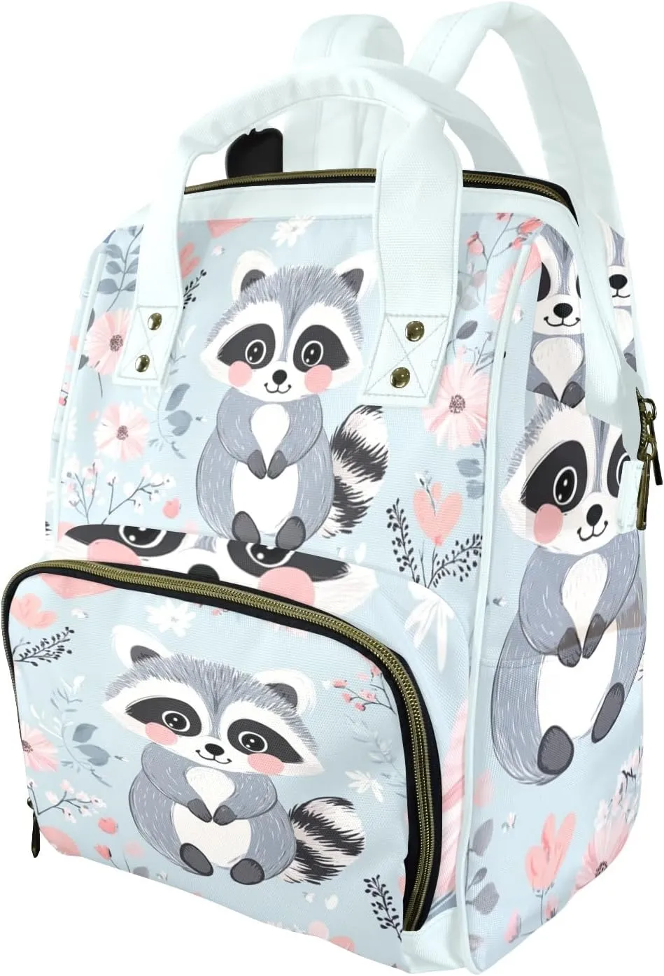 Multifunction Diaper Changing Backpacks with Insulated Pockets,Large Capacity Raccoon Pink Pollen Heart Laptop Backpack Travel Backpack Diaper Bag for Moms and Dads,Waterproof