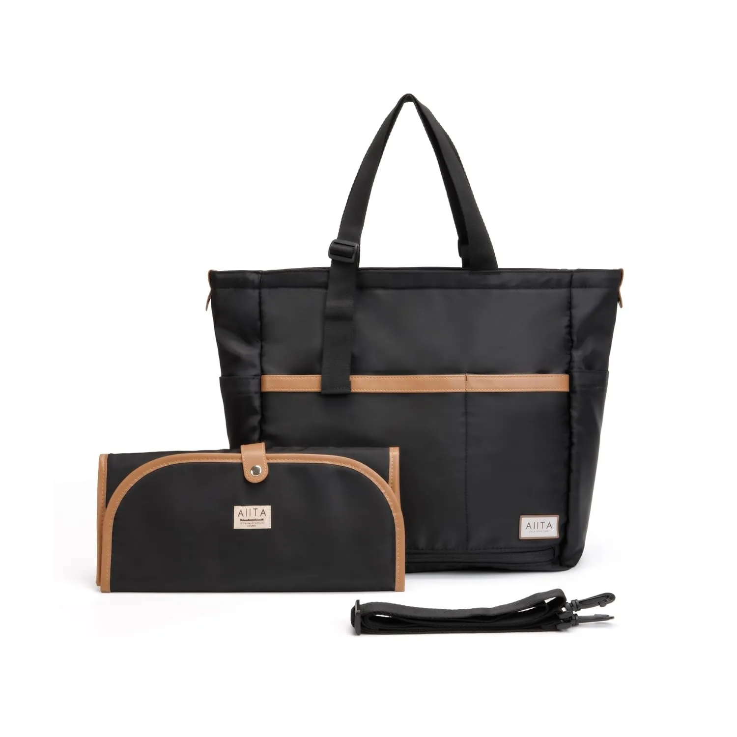 Multifunctional Diaper Tote Bag for Moms Dads, Large Water-Resistant Baby Bag with Insulated Pockets, Foldable Changing Pad, Lightweight Stylish Easy Clean Convertible Bag for Women Men, Black