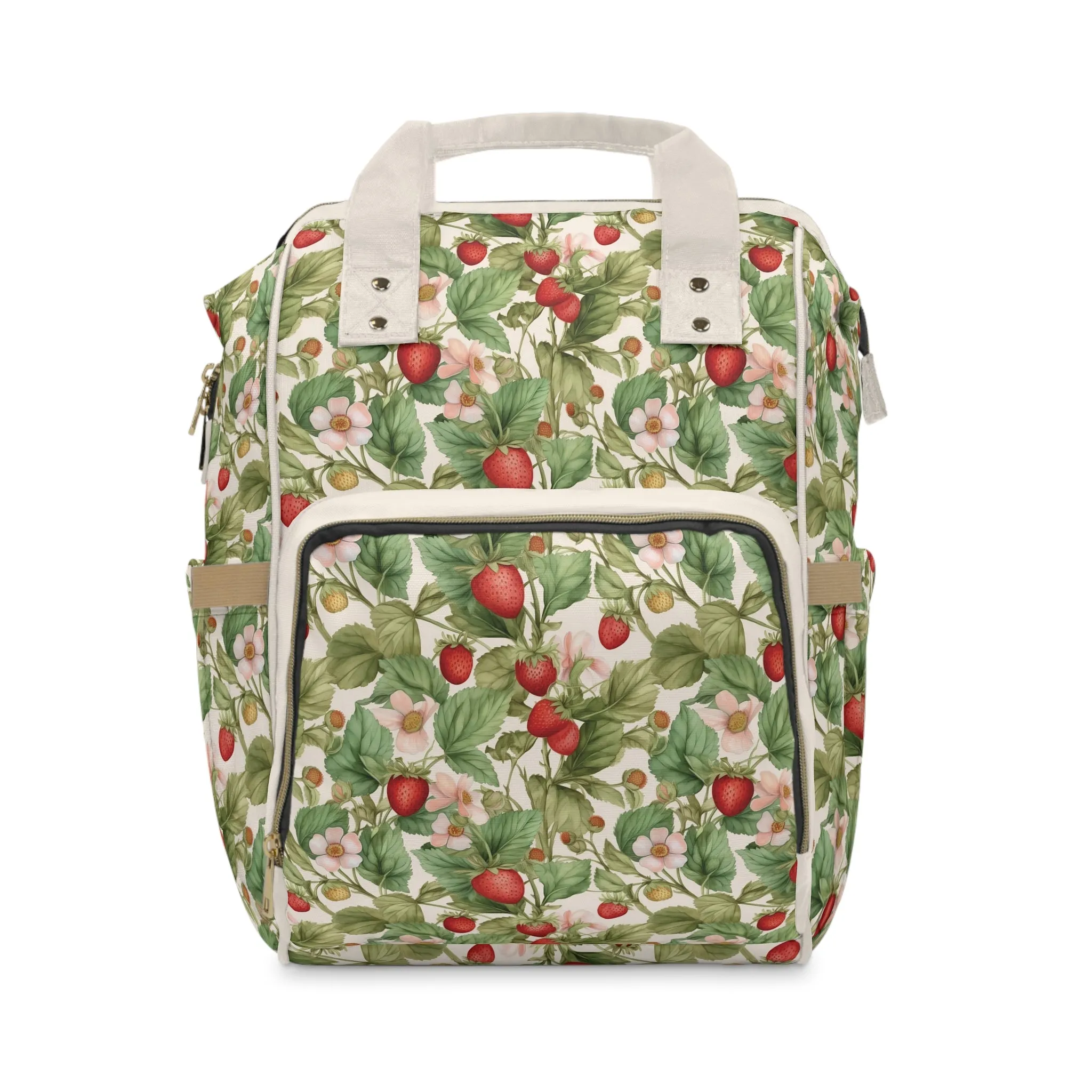 Multifunctional Strawberry Diaper Backpack - Convenient Storage for On-the-Go Parents