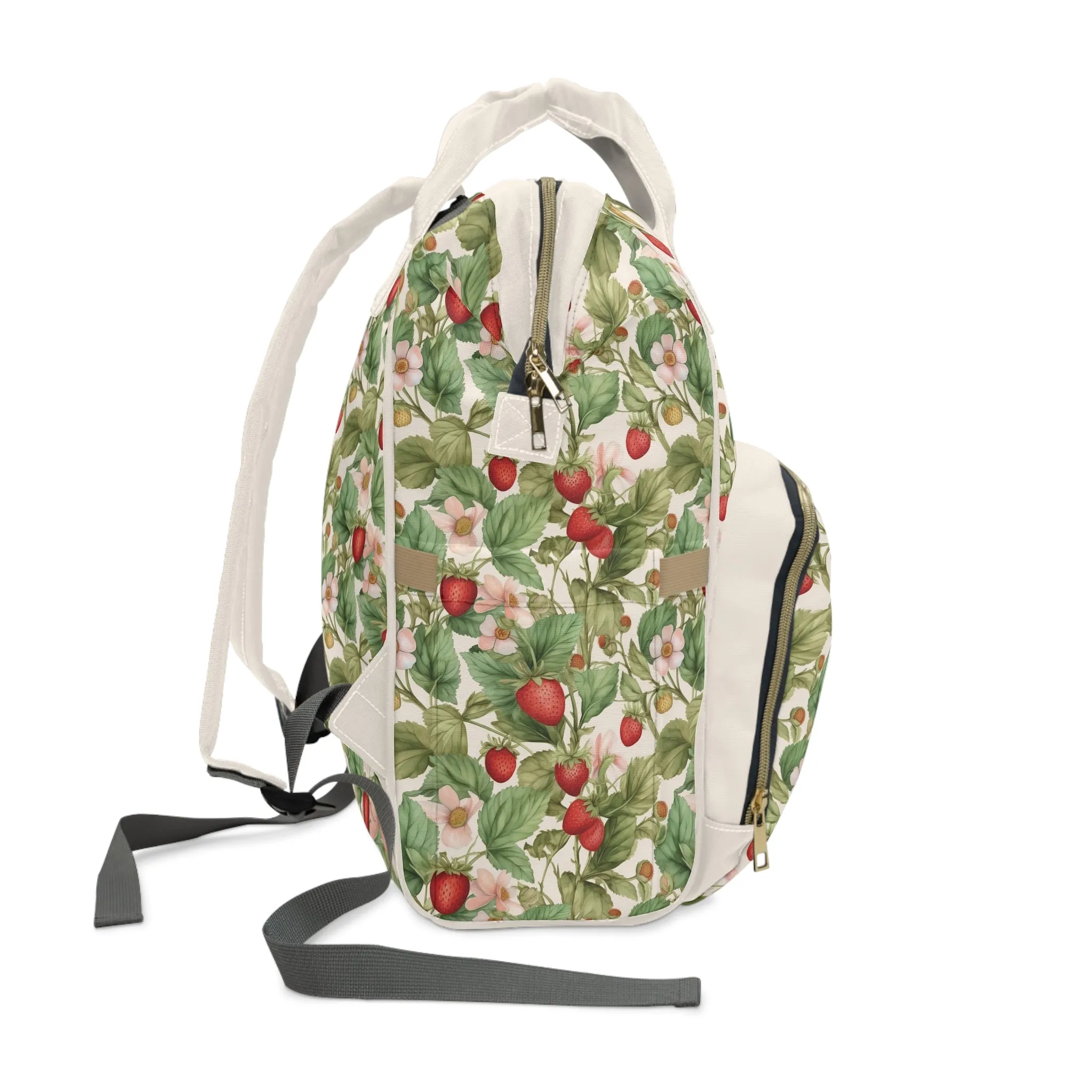 Multifunctional Strawberry Diaper Backpack - Convenient Storage for On-the-Go Parents