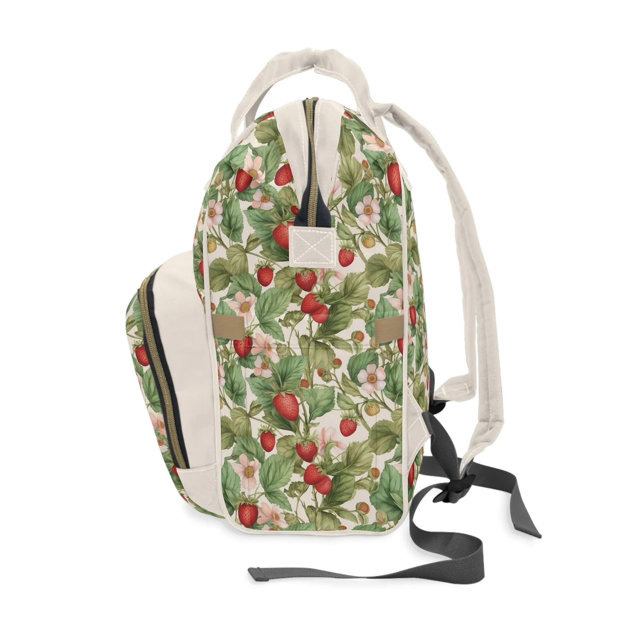 Multifunctional Strawberry Diaper Backpack - Convenient Storage for On-the-Go Parents