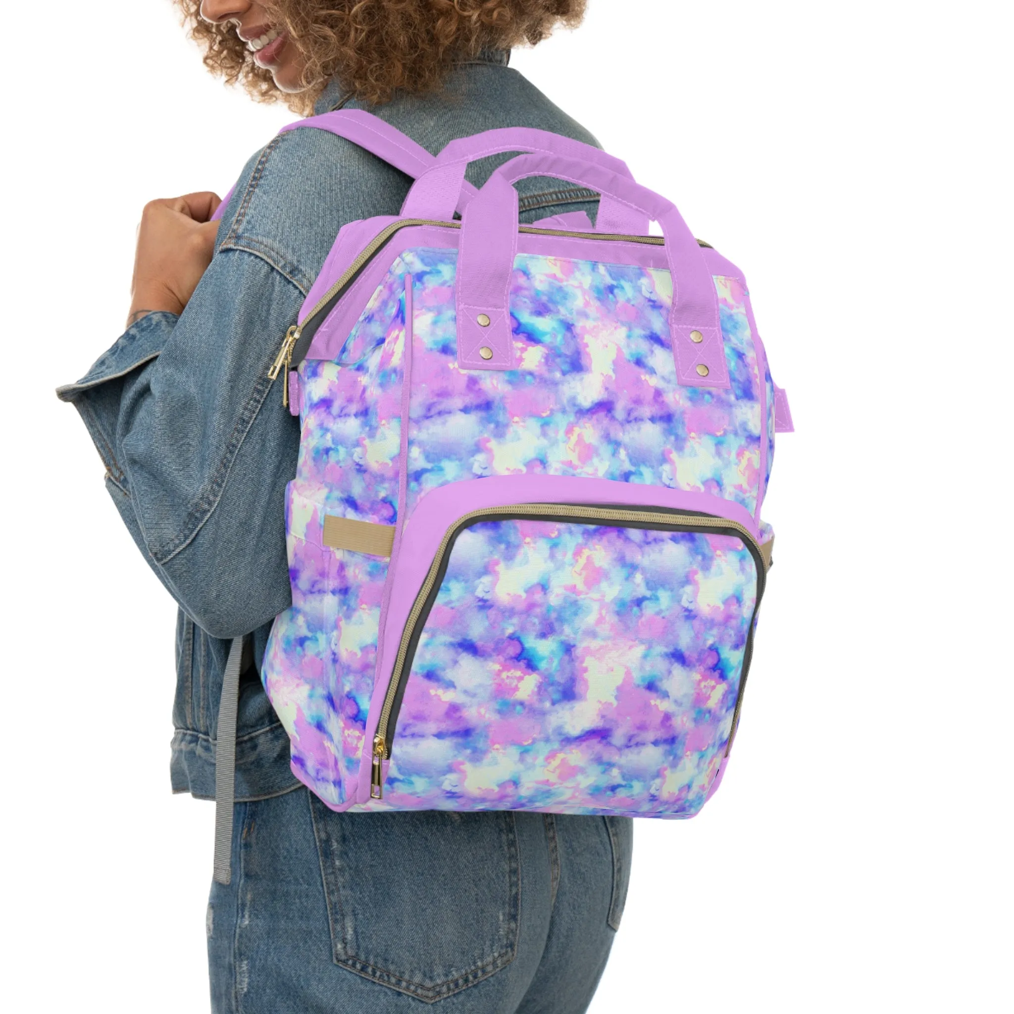 Multifunctional Tie-Dye Diaper Backpack - Lightweight Nylon Baby Bag with Adjustable Straps