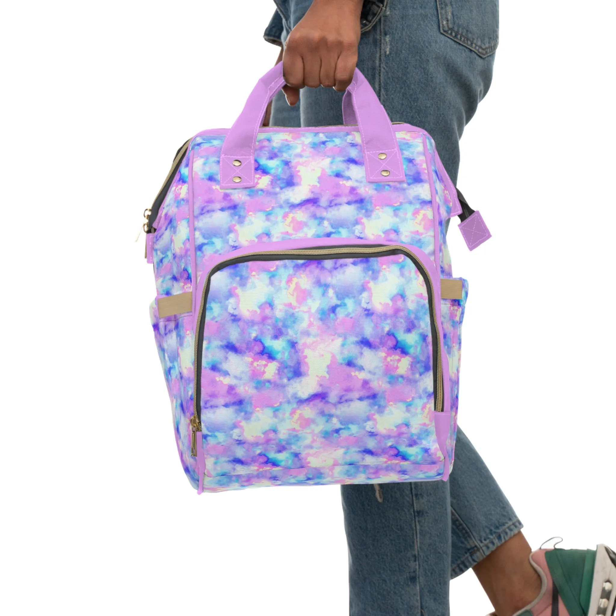 Multifunctional Tie-Dye Diaper Backpack - Lightweight Nylon Baby Bag with Adjustable Straps