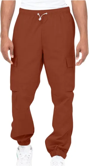 Muscularfit Cotton Pants for Men 2024 Fall Fashion Stretch Waist Multi Pockets Cargo Pants Causal Solid Athletic Sweatpants