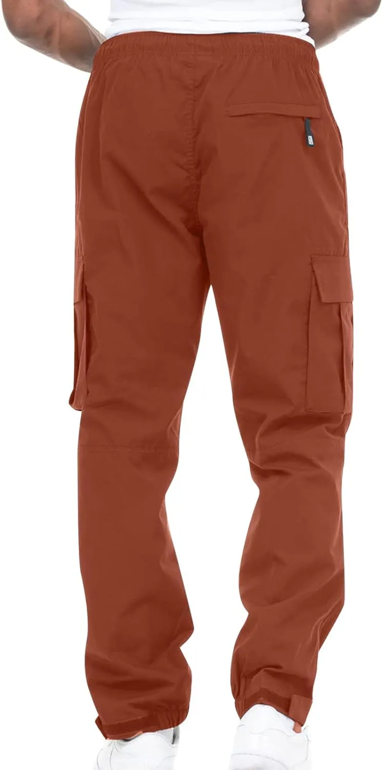Muscularfit Cotton Pants for Men 2024 Fall Fashion Stretch Waist Multi Pockets Cargo Pants Causal Solid Athletic Sweatpants