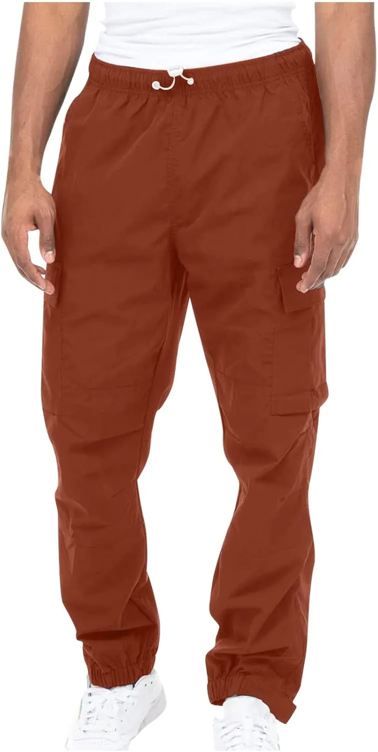 Muscularfit Cotton Pants for Men 2024 Fall Fashion Stretch Waist Multi Pockets Cargo Pants Causal Solid Athletic Sweatpants
