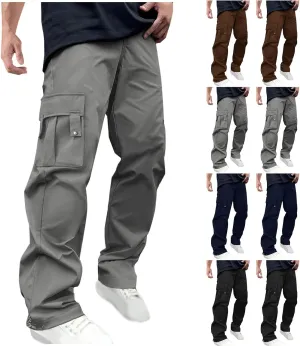 Muscularfit Men's Cargo Pants Lightweight Multi Pockets Causal Elastic Waist Loose Cotton Straight Sweatpant Outdoor Fashion
