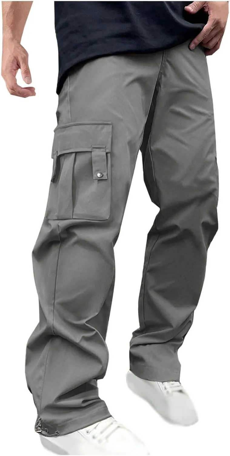 Muscularfit Men's Cargo Pants Lightweight Multi Pockets Causal Elastic Waist Loose Cotton Straight Sweatpant Outdoor Fashion